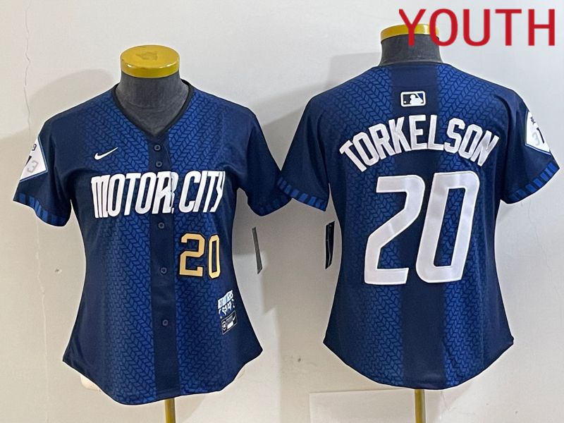 Youth Detroit Tigers #20 Torkelson Blue City Edition Nike 2024 MLB Jersey style 2